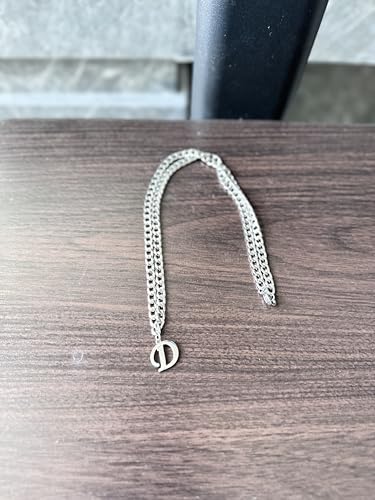 Stainless Steel Initial A-Z Necklace for Men Women,Cuban Chain,Titanium Steel Initial Letter Pendant Charm Necklaces Accessories Jewelry for Woman Man,21 Inch Chain - color: D
