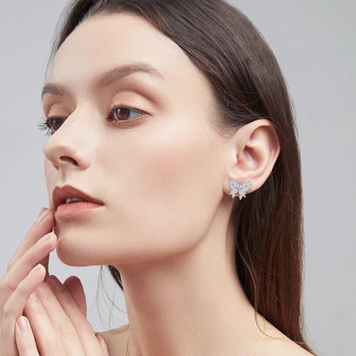 Moissanite Stud Earrings for Women, DF/VVS Clarity, Sterling Silver with 18K White Gold Plated - style: 3.15 Carat Butterfly
