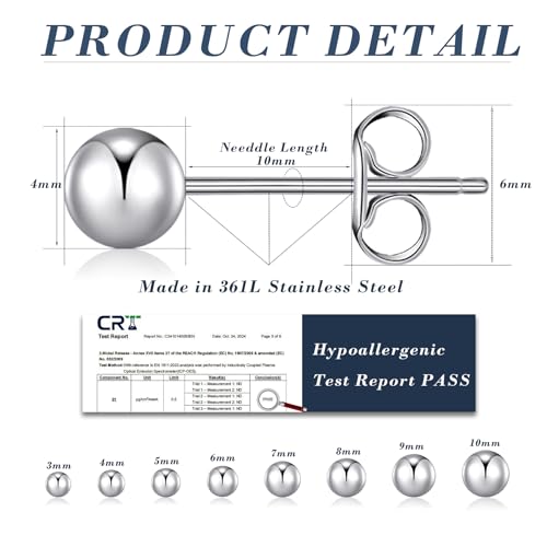 BMMYE 4 Pairs Silver Stud Earrings for Women Stainless Steel Ball Earrings | Small 14 Gold Plated Earrings Studs Set with Cubic Zirconia Waterproof Hypoallergenic Silver Ball Earring for Women - color: 4pair silver ball