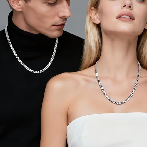 SanThree 7mm Pure Titanium Curb Link Chain Necklace, Smooth Skin Friendly Solid Titanium Chunky Double Tight Cuban Chain Necklaces Gift for Men Women Sensitive Skin Hip Hop Jewelry - color: 25.59 Inches