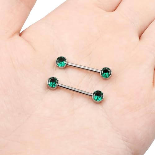 14G ASTM F136 Titanium Nipple Piercing Jewelry Round CZ Nipple Barbell Jewelry Internally Threaded G23 Solid Titanium Nipple Piercing Barbell Ring Jewelry for Women Men 14 Gauge - style: Green CZ