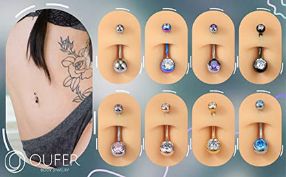 OUFER Titanium Belly Button Rings, Internally Threaded Belly Ring, Round CZ Navel Rings for Women Men - color: Black CZ, size: 1.6*14MM