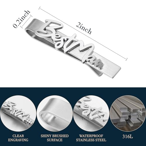 HAWSON Father of the Bride and Groom Tie Clip Best Man Skinny Stainless Steel Marriage Tie Bar Wedding Gift for Man - style: 2''-BESTMEN
