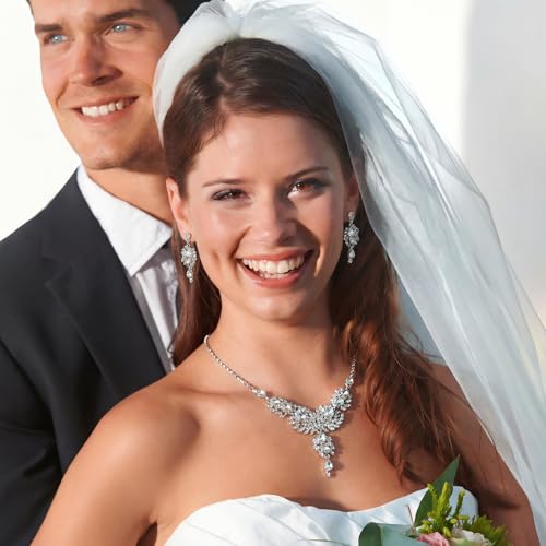 3PCS Silver Wedding Jewelry Set for Women Brides Rhinestone Necklace Earrings Bracelet Bridal Wedding Jewelry Sets for Bridesmaid Prom Costume Accessories Jewelry - color: 4#