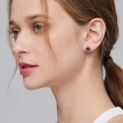 Sparkling 925 Sterling Silver Round Cut 5A+ Cubic Zirconia CZ Stud Earrings Hypoallergenic Earrings for Women/Men 4MM-8MM - color: B: Black, size: 7mm