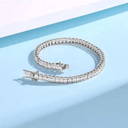 Square Cubic Zirconia Tennis Bracelet for Women, 2.5mm Thin 2.5 * 2.5mm Square Cut 18K Yellow Gold/White Gold Plated Elegant Everyday Jewelry Gift - color: 2.5 * 2.5mm Square Bracelet-White Gold, size: 7.5 inch