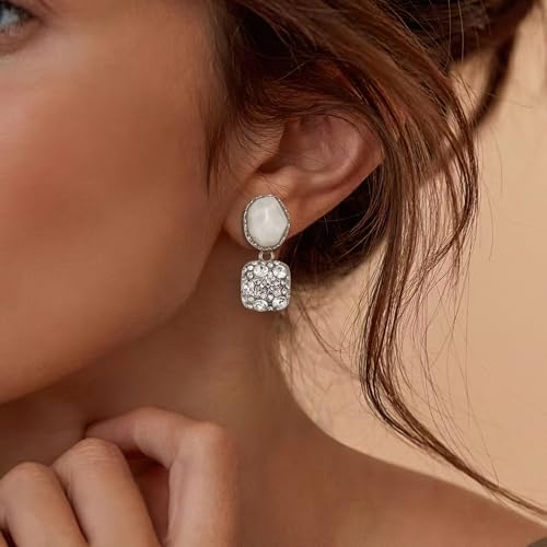 Gorgeous Shiny Rhinestones Square Irregular Stone Dangle Earrings for Women Bride Bridesmaid Party Prom Jewelry Accessories - style: Silver-Tone Clip
