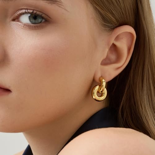 Green Crystal huggie gold hoop earrings for women Girls,14K Gold Plated with 925 Sterling Silver Post color Cubic Zirconia dainty cute Earrings| CZ Stud Earring - color: Double Hoop Earrings