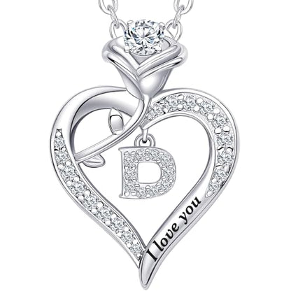 Rose Heart Pendant Necklace Gifts for Wife, Engraved 'I love you' Gift for Wife Girlfriend, Anniversary Birthday Eternity Jewelry Present for Women, Moissanite Necklace Gift for Her - style: D