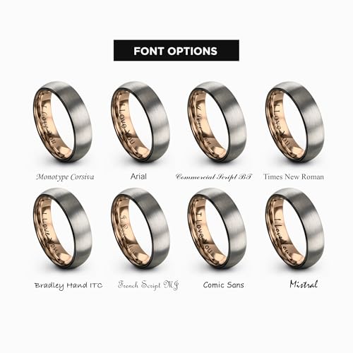 Tungsten Wedding Band Ring 10mm 8mm 6mm 4mm for Men Women 18k Rose Gold Plated Dome Black Grey Brushed Polished - color: 4 Rose Gold Black Grey Tungsten