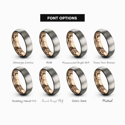 Tungsten Wedding Band Ring 10mm 8mm 6mm 4mm for Men Women 18k Rose Gold Plated Dome Black Grey Brushed Polished - color: 4 Rose Gold Black Grey Tungsten