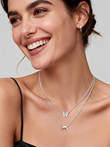 ChicSilver 925 Sterling Silver Cross/Heart/Butterfly/Star/Moon Necklace for Women, Hypoallergenic Dainty Small Silver Pendant Necklaces (with Gift Box) - style: 03.Butterfly