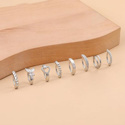 Kenivira 8 Pcs Belly Button Ring Hypoallergenic Surgical Steel CZ Belly Button Rings For Women Clicker Navel Piercing Jewelry - color: Silver