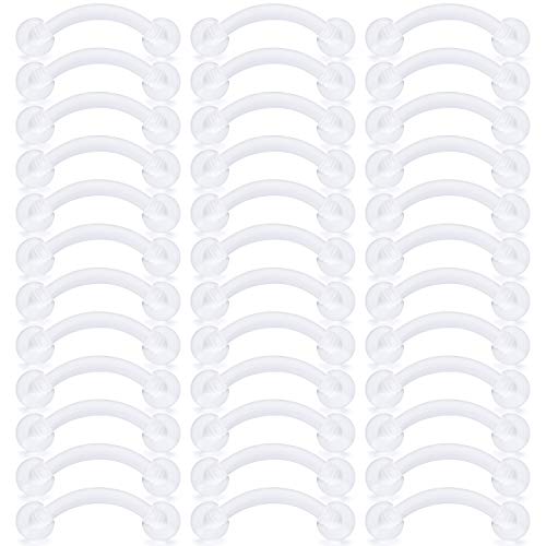 16G Clear Plastic Curved Barbells Eyebrow Ring Snake Eyes Tongue Rings Acrylic Bioflex Cartilage Helix Tragus Earrings Nipple Belly Lip Ring Piercing Retainer Length 6mm 8mm 10mm 12mm 36pcs - color: 36Pcs 16G 8mm