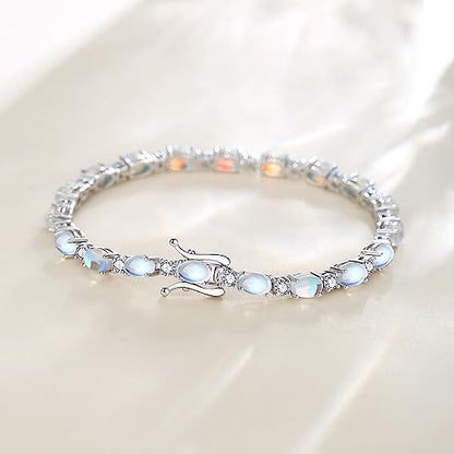 FANCIME Glamour Radiance Sterling Silver Birthstone Tennis Bracelets 7" | Charm Fine Jewelry Birthday Gifts for Women - color: Moonstone
