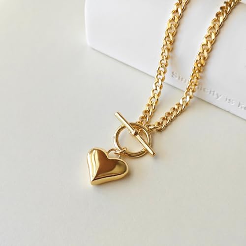 Airmb Heart Necklace for Women Gold/Silver Plated Trendy Heart Choker Lover Pendant Hypoallergenic Fashion Gold/Silver Necklace for Women Love Jewelry Gift for Women Girlfriend - color: Cuban-Chain-Gold