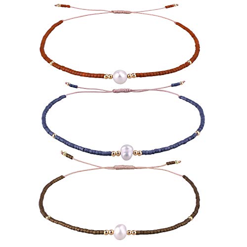 KELITCH 3 PCS Natural Pearls Bracelets Women Strand Thin Rope Friendship Bracelets Handmade Stack Charm Bracelets - color: 02R