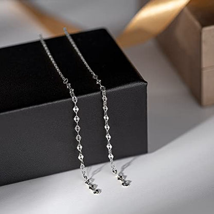 Long Chain Drop Earrings for Women, 925 Sterling Silver, Dainty Dangling Elegant Earrings for Daily Wear, Gift for Her - color: 4.4" Kiss Chain Silver
