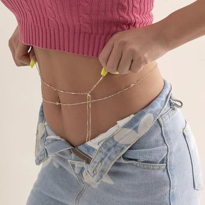 Gold Belly Waist Chain Adjustable Multilayer Sexy Bikini Waist Chain for Women Crystal Zircon Waist Layered Belly Chain for Women