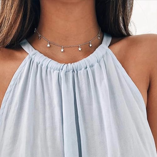 YANCHUN Layered Necklaces for Women Gold Necklace Stack Star Heart Choker Dainty Necklace Love Heart Chain Jewelry Gifts for Women - color: 1: Silver Star Choker