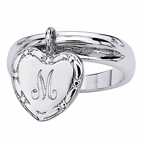 PalmBeach Silvertone Heart Charm Engraved Initial Signet Ring Sizes 6-9 Size 9