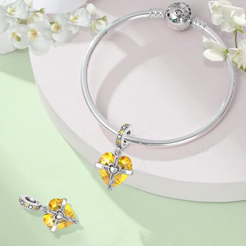 Birthstone Charm, 925 Sterling Silve Heart Dangle Charms for Pandora Bracelets, Ladies Birthday Gift - style: K-November