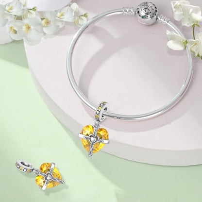 Birthstone Charm, 925 Sterling Silve Heart Dangle Charms for Pandora Bracelets, Ladies Birthday Gift - style: K-November