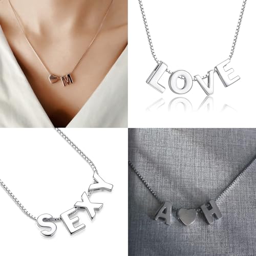 CANDYFANCY Initial Pendant 925 Sterling Silver Letters Personalized Alphabet Pendant Fit 1mm Box Chain - color: Alphabet U Pendant