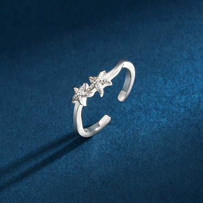 Sariel 925 Sterling Silver Toe Rings for Women Boho Adjustable Mid Finger Rings Summer Vacation Ocean Beach - color: Starfish