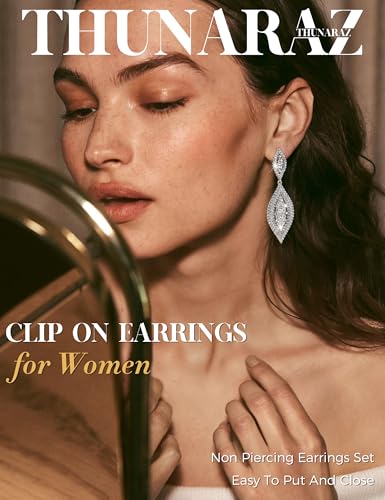 THUNARAZ Clip on Earrings for Women Non Pierced Glitter Rhinestone Crystal | Clip-On Earrings, Wedding Bridal Earrings, Non Pierced Ears, Dangle Earrings, Fake Earrings, Fashion Jewelry - color: Silver