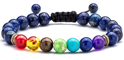 Men Women 8mm Lava Rock Beads Chakra Bracelet - color: Lapis lazul-21004