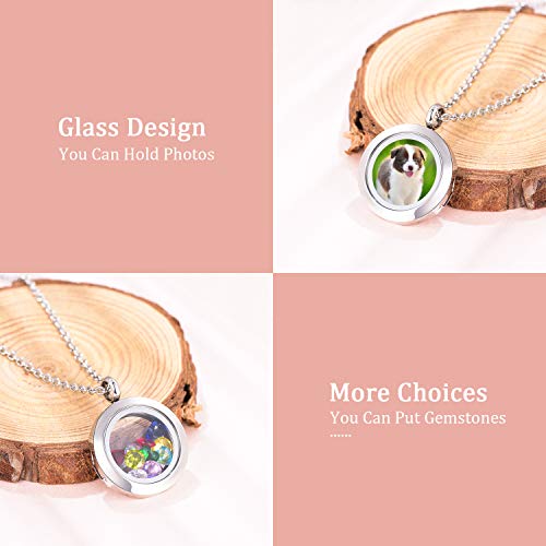 EVERLEAD Locket Necklace, DIY Floating Round Locket Pendant, Living Floating Memory Necklace for Women Friendship Necklace Memory Nostalgic - style: 25mm screw