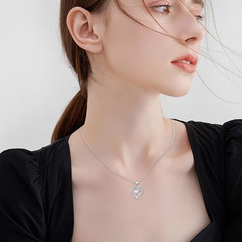 Sterling Silver Pendant Necklace for Women - Adjustable Double Heart Necklace Hypoallergenic Cubic Zirconia Love Heart-Shaped Charm Necklaces Classic Elegant Jewelry Gifts for Her Mom Wife,19inch