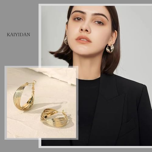 2 Pairs Gold/Silver Hoop Earrings For Women Set Trendy,14K Plated Gold Chunky Huggie Hoop Earings Pack,Oval Twisted Statement Silver Hoops,Fashion Jewelry Gift - color: 8) twist oval hoop
