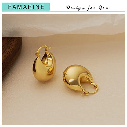 FAMARINE Chunky Thick Hoop Earrings for Women Gold Hoops Huggie Earrings for Men Gift - color: Dome Hoop