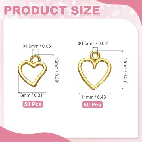 MECCANIXITY Heart Charm, Alloy Love Heart Pendants Valentines Love Dangle Connector Charm Bulk for Jewelry Making Necklace Bracelet Earrings, Cyan - color: Gold