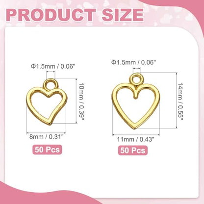 MECCANIXITY Heart Charm, Alloy Love Heart Pendants Valentines Love Dangle Connector Charm Bulk for Jewelry Making Necklace Bracelet Earrings, Cyan - color: Gold