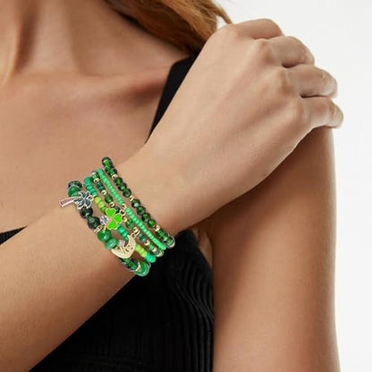 Boho Beaded Stretch Bracelets For Women Stackable Crystal Gold Plated Beaded Bracelets Set Trendy Handmade Friendship Braeclet Jewelry Gifts - color: Q-Luck Catcher