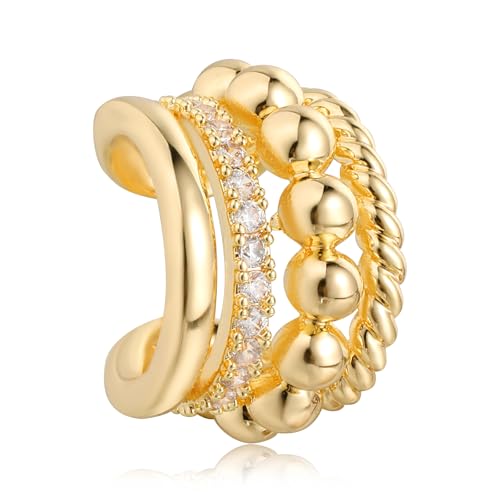 Chunky Ear Cuff Earrings for Women Single | Non Piercing, Clip On, 14K Gold Plated, Cubic Zirconia, Hypoallergenic, Jewelry Gifts - style: 4-line big beads