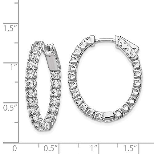 Solid Real 925 Sterling Silver CZ Cubic Zirconia Oval Inside-Out Hoop Earrings - 27mm x 22mm