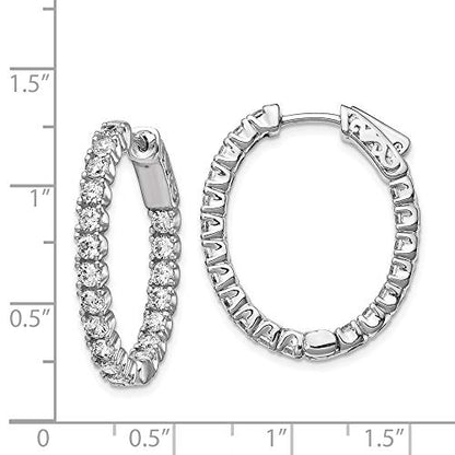 Solid Real 925 Sterling Silver CZ Cubic Zirconia Oval Inside-Out Hoop Earrings - 27mm x 22mm