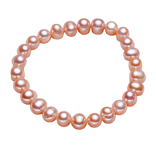 Handmade Women's Pearl Bracelet 7-8mm Freshwater Cultured Pearl Elasticated Bracelet Length 7.5In - color: Pink