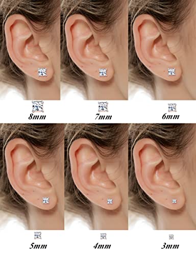 Tornito 6 Pairs 20G Stainless Steel Stud Earrings Square Cubic Zirconia Earring Set For Men Women 3MM-8MM Silver Tone - style: B:6 Pairs,Square CZ