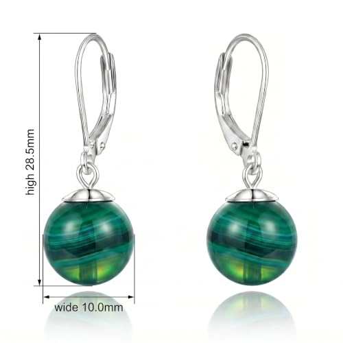 Pearl Leverback Earrings for Women Dangle Round Gemstone Earrings Birthstone Jewelry Gift Anniversary for Her - color: 24 Green agate