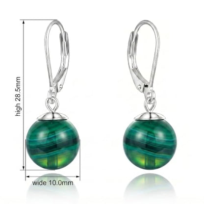 Pearl Leverback Earrings for Women Dangle Round Gemstone Earrings Birthstone Jewelry Gift Anniversary for Her - color: 24 Green agate