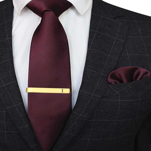 GWD Stainless Steel Tie Clips for Men Personalized Initial Tie Clip Classic Tie Bar Set - color: I