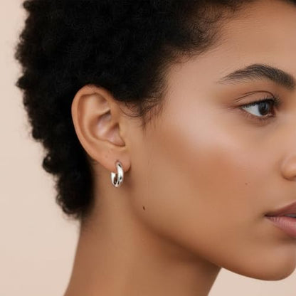 316L Chunky Stainless Steel Hoop Earrings, Fashionable Lightweight Hollow Open Hoops, Hypoallergenic Whtie Gold Plated Pipe Earrings for Women - style: 20mm, White Gold