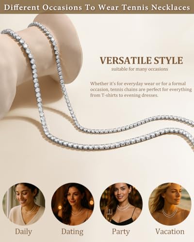 Double Layer Tennis Necklaces for Women - Dainty Gold and Silver CZ Tennis Necklace Simple Tennis Chain Sparkly CZ Choker Necklaces for Women Trendy Silver Jewelry - color: Silver, style: 14inch/3mm & 16inch/4mm