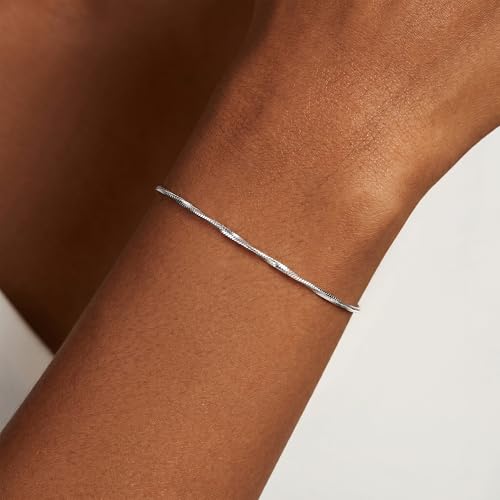 Mujahid 925 Sterling Silver Bracelet - Sterling Silver Chain Bracelet for Women Delicate Thin Chain Jewelry Gift for Women 6.5 to 8 Inches