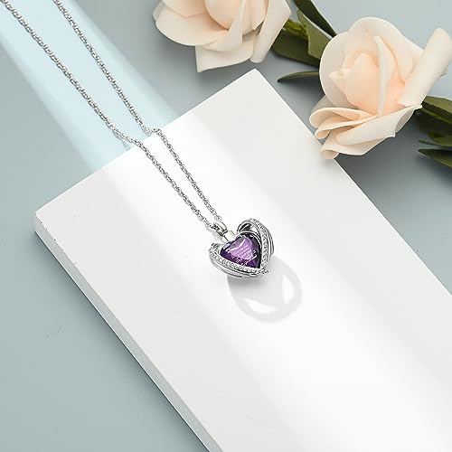shajwo Cremation Heart Urn Necklace Ashes Jewelry for Women Men Keepsake Pendant Memorial Locket Ash Holder - color: Wing-G Purple